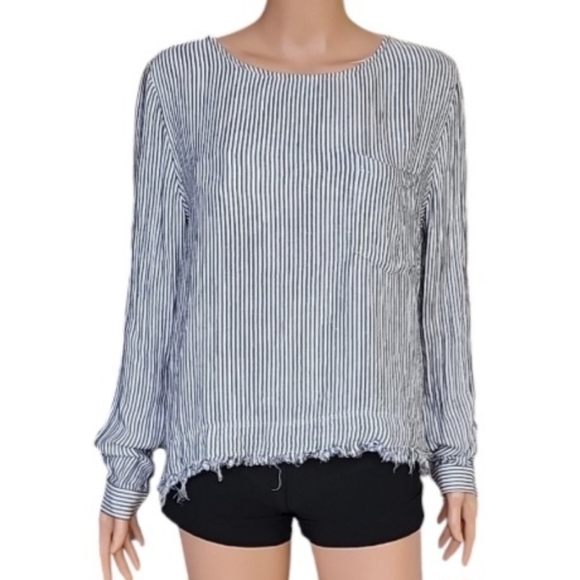 cloth & stone Tops - Anthropologie Cloth & Stone Black/White Striped Lace Up Raw Hem Size L Large